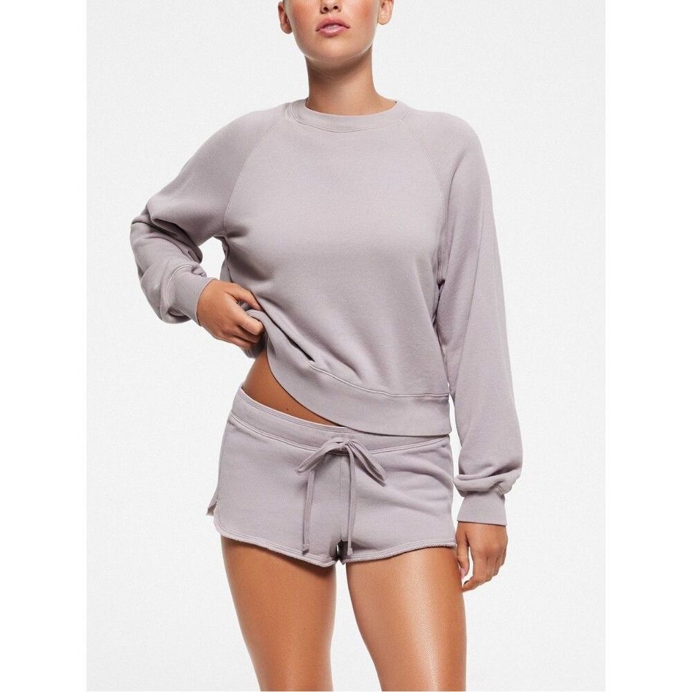 SKIMS French Terry Shrunken Crew Sweatshirt Mineral Gray L NWT